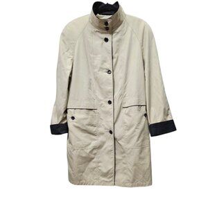 Towne London Fog Button Front Tan And Black Lightweight Midi Rain Trench Coat